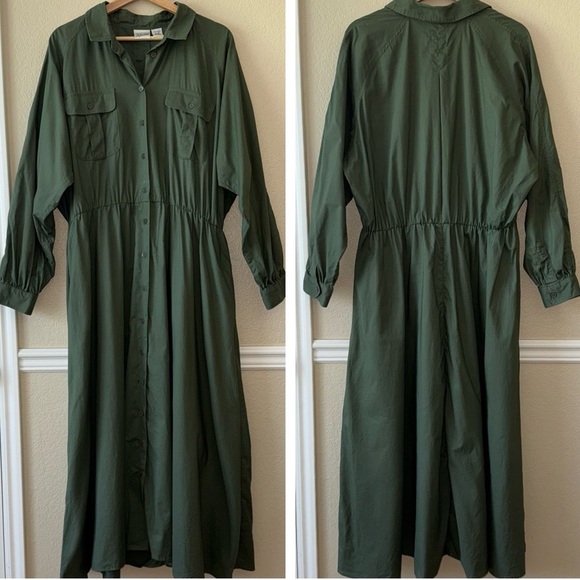 SOLD______Vintage 100% Cotton Button Front Long Sleeve Maxi Shirt Dress Size 18 - Picture 1 of 12